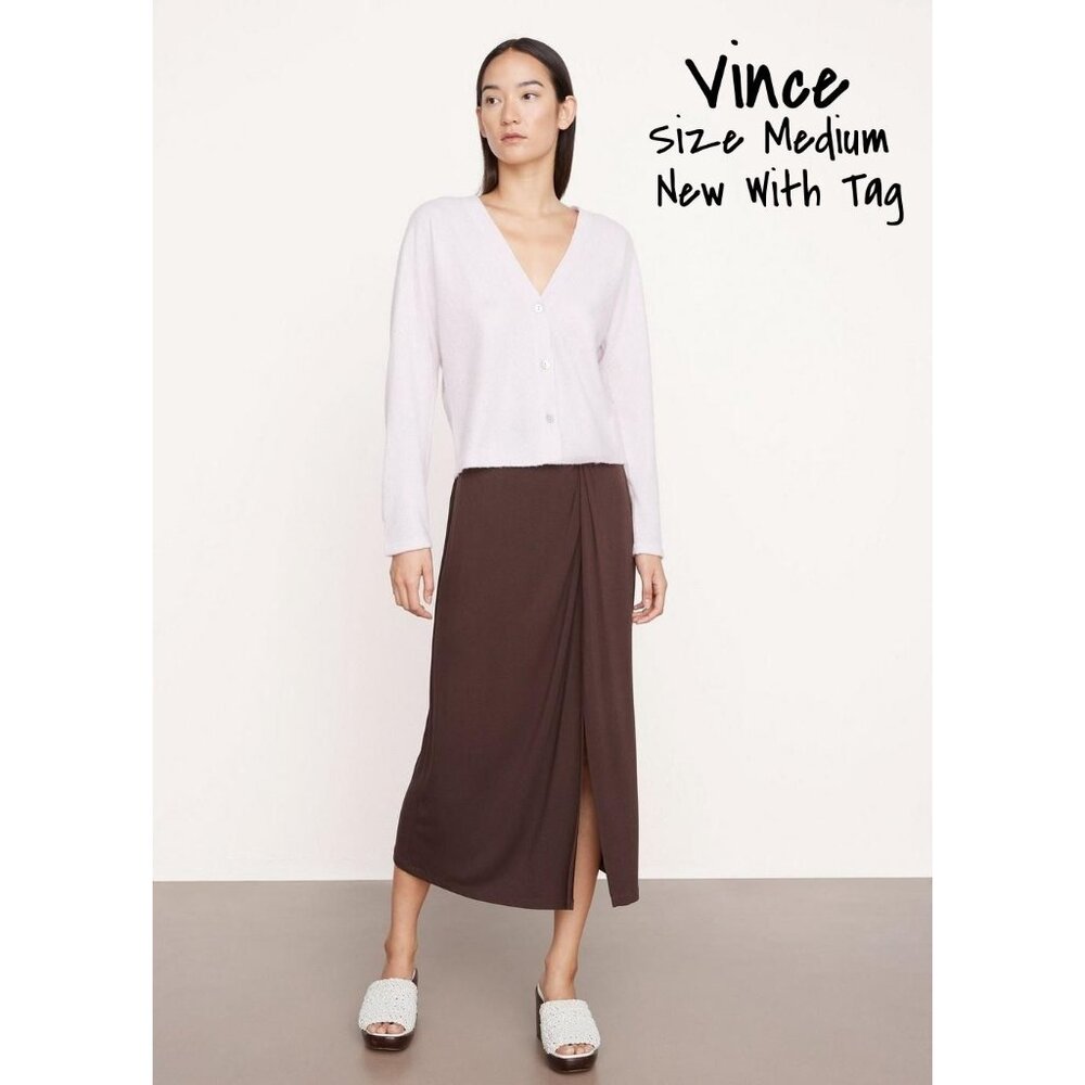 Vince Brown Midi Skirt with Slit for Women - Size Medium, New with Tags